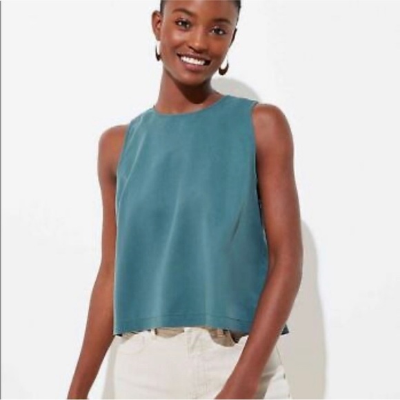 LOFT Dusty Teal Smocked Back Tank Top, Size Medium - Picture 1 of 15